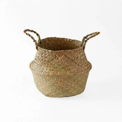 Storage Basket Handwoven Seagrass Foldable With Handles