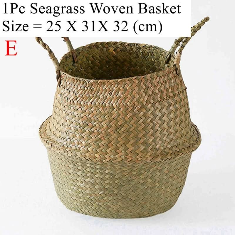 Storage Basket Handwoven Seagrass Foldable With Handles