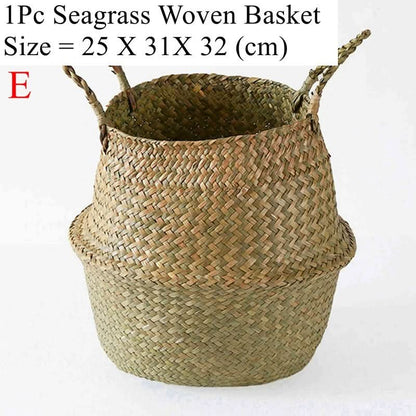 Storage Basket Handwoven Seagrass Foldable With Handles