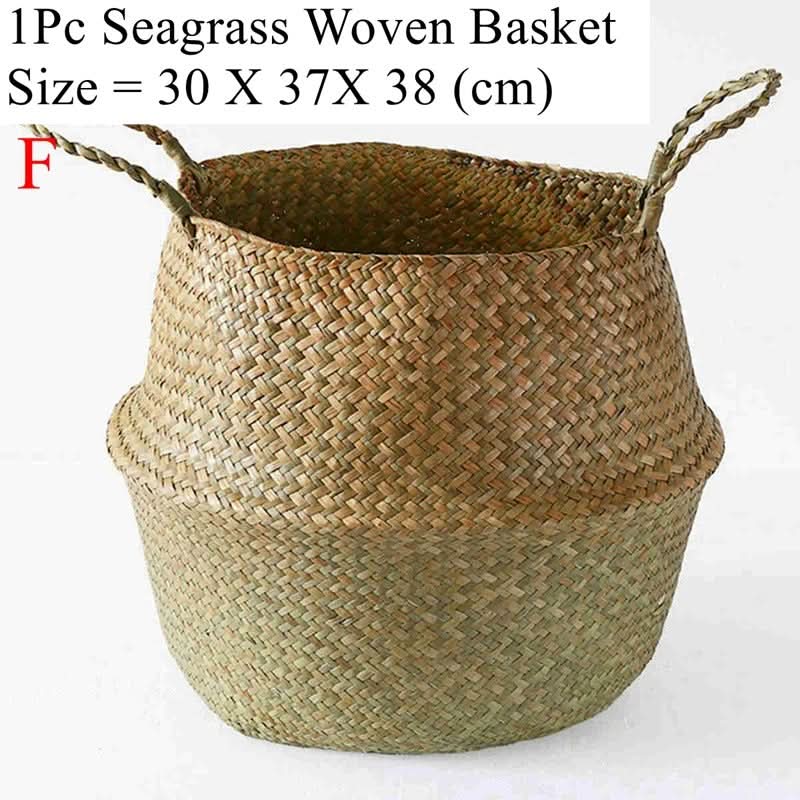 Storage Basket Handwoven Seagrass Foldable With Handles