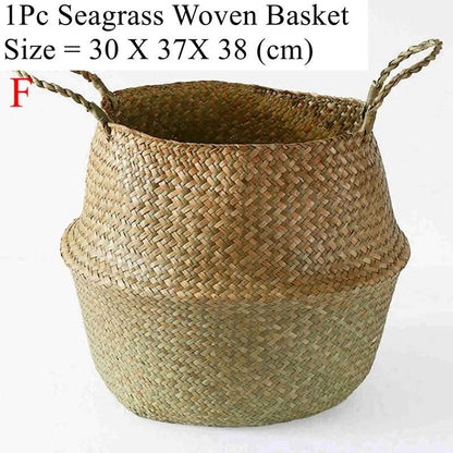 Storage Basket Handwoven Seagrass Foldable With Handles