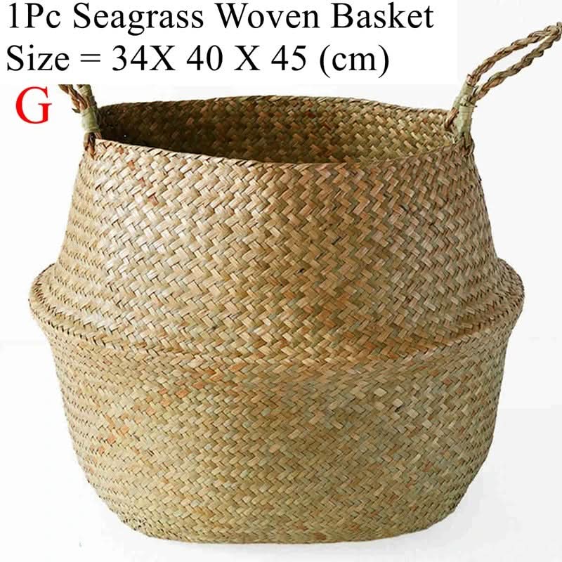 Storage Basket Handwoven Seagrass Foldable With Handles