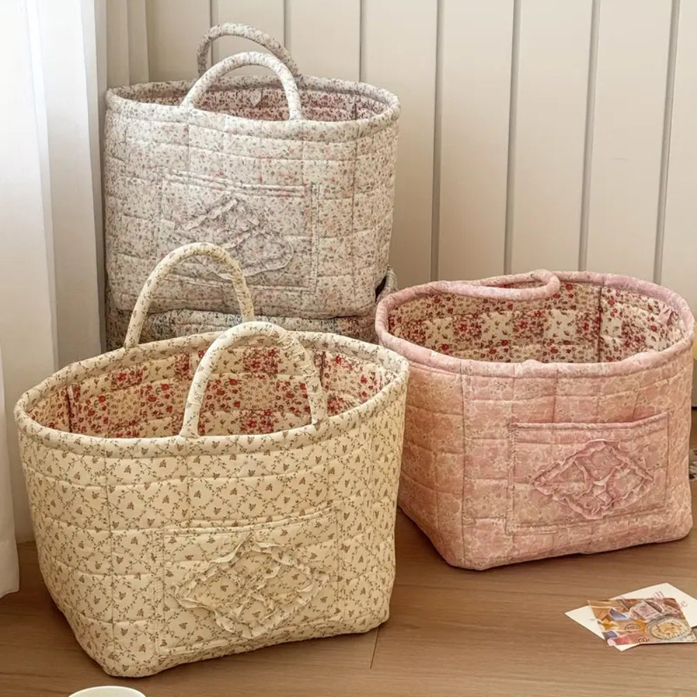 Storage Basket Quilted Floral Microfiber Foldable