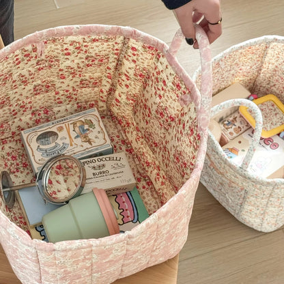 Storage Basket Quilted Floral Microfiber Foldable