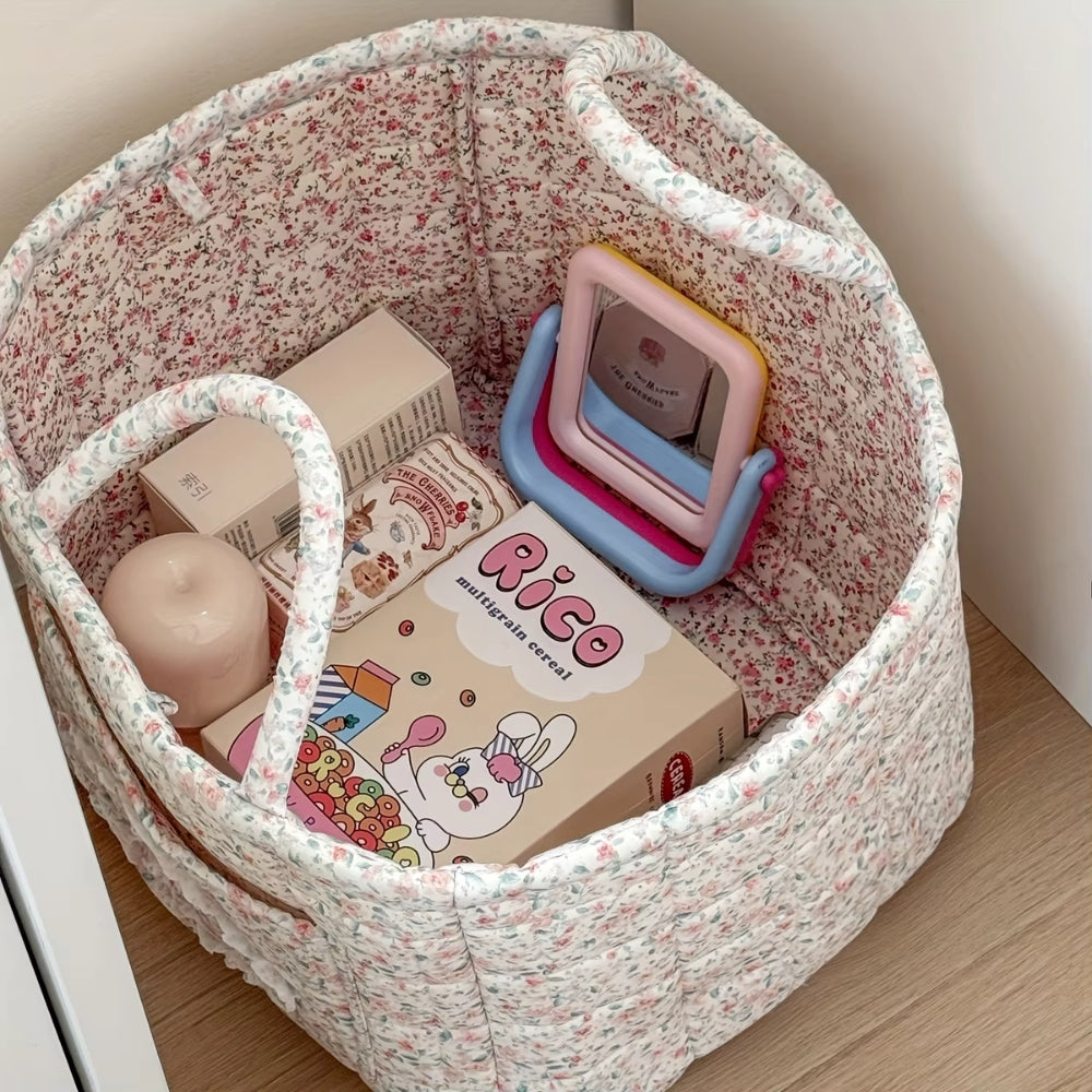 Storage Basket Quilted Floral Microfiber Foldable