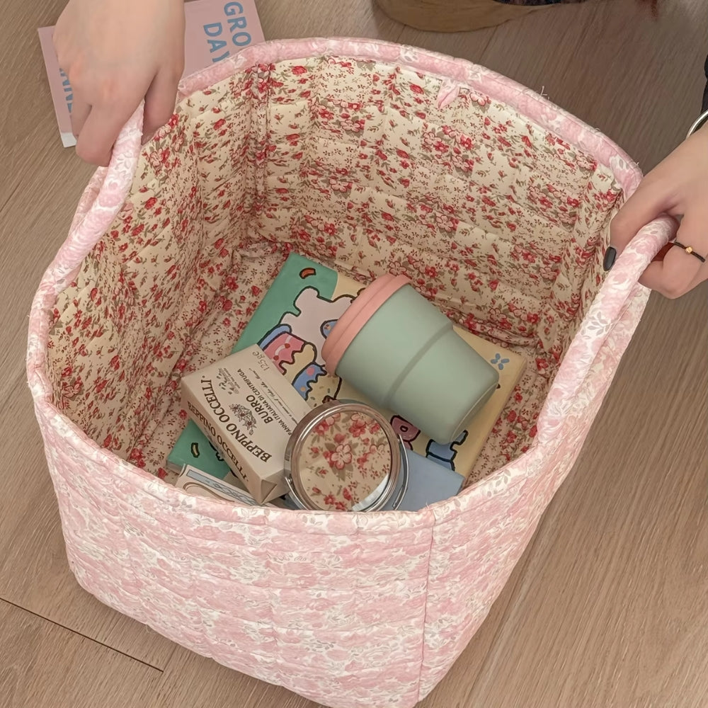 Storage Basket Quilted Floral Microfiber Foldable