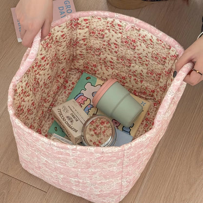 Storage Basket Quilted Floral Microfiber Foldable