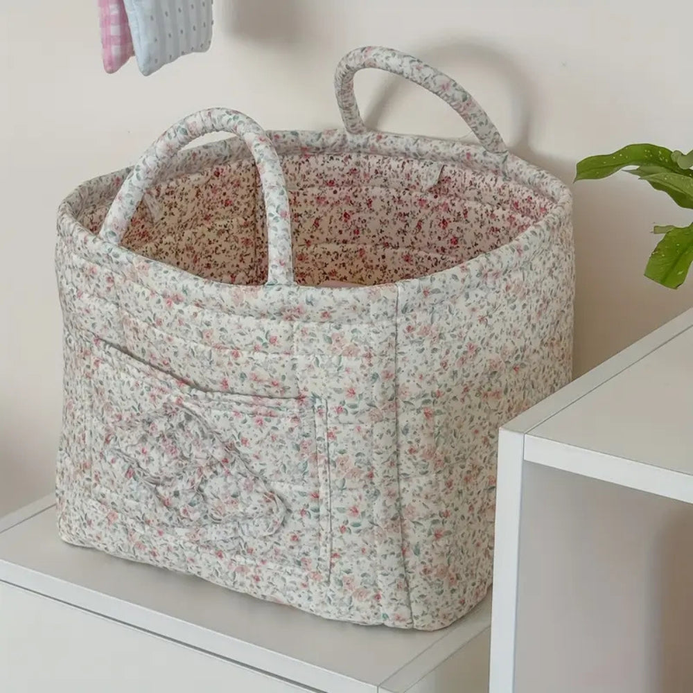 Storage Basket Quilted Floral Microfiber Foldable