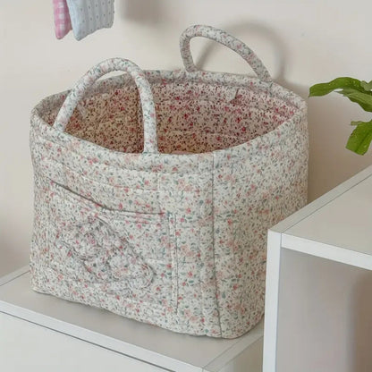 Storage Basket Quilted Floral Microfiber Foldable