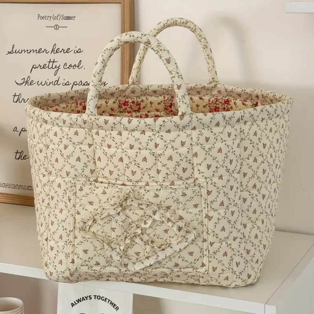 Storage Basket Quilted Floral Microfiber Foldable