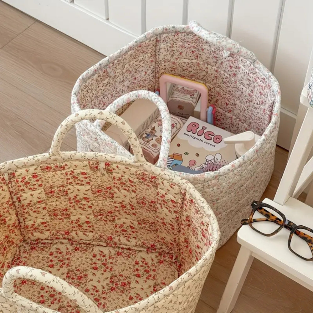 Storage Basket Quilted Floral Microfiber Foldable
