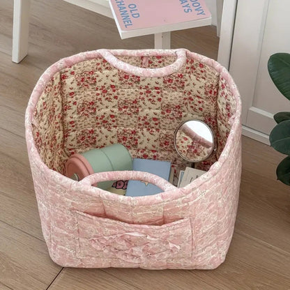 Storage Basket Quilted Floral Microfiber Foldable