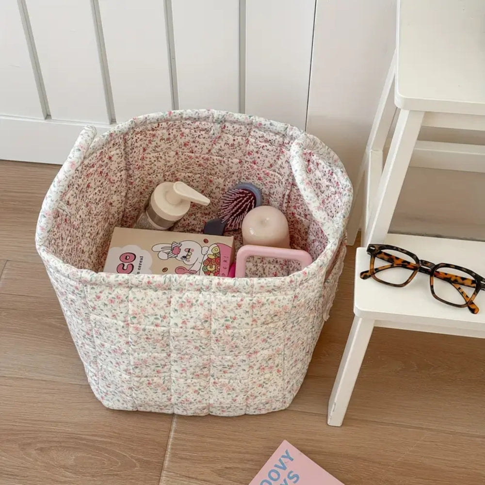Storage Basket Quilted Floral Microfiber Foldable