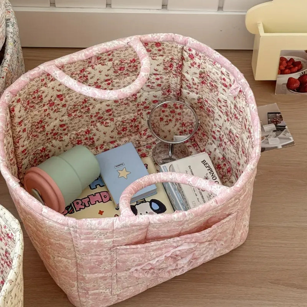 Storage Basket Quilted Floral Microfiber Foldable
