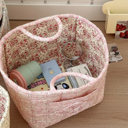 Storage Basket Quilted Floral Microfiber Foldable