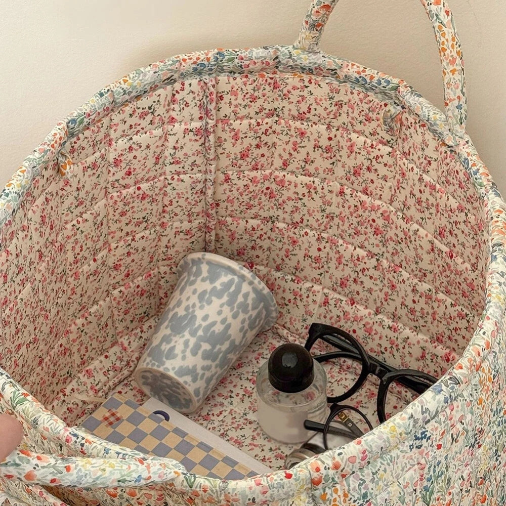 Storage Basket Quilted Floral Microfiber Foldable