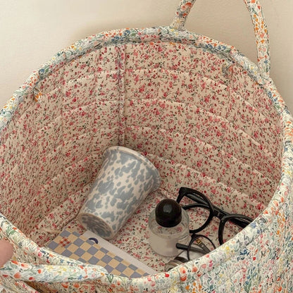 Storage Basket Quilted Floral Microfiber Foldable