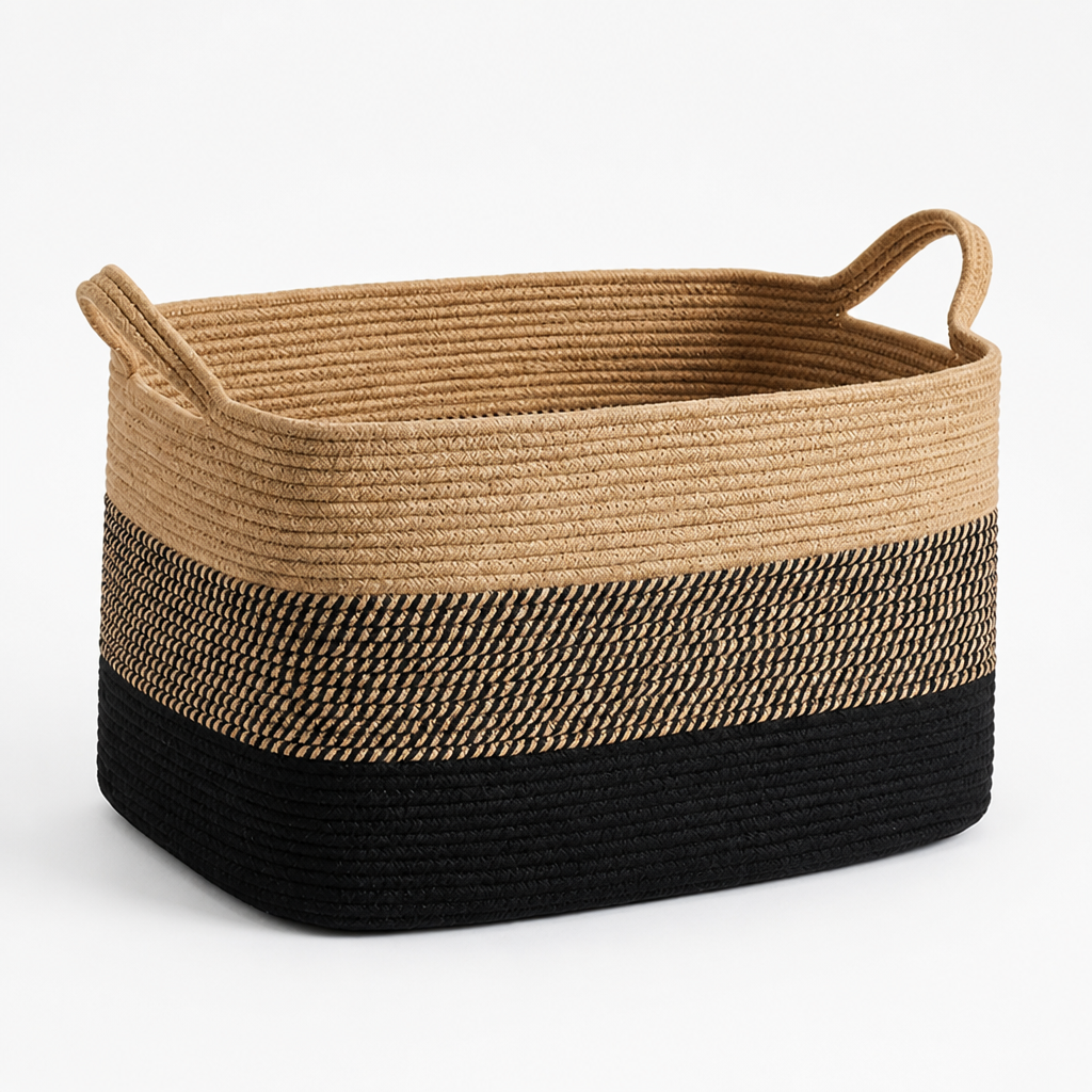 Storage Basket Two-Tone Woven Foldable & Machine Washable