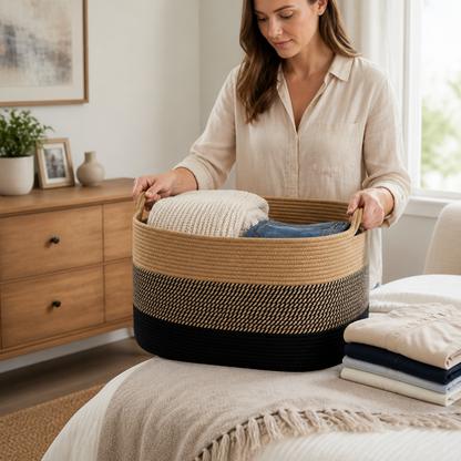 Storage Basket Two-Tone Woven Foldable & Machine Washable