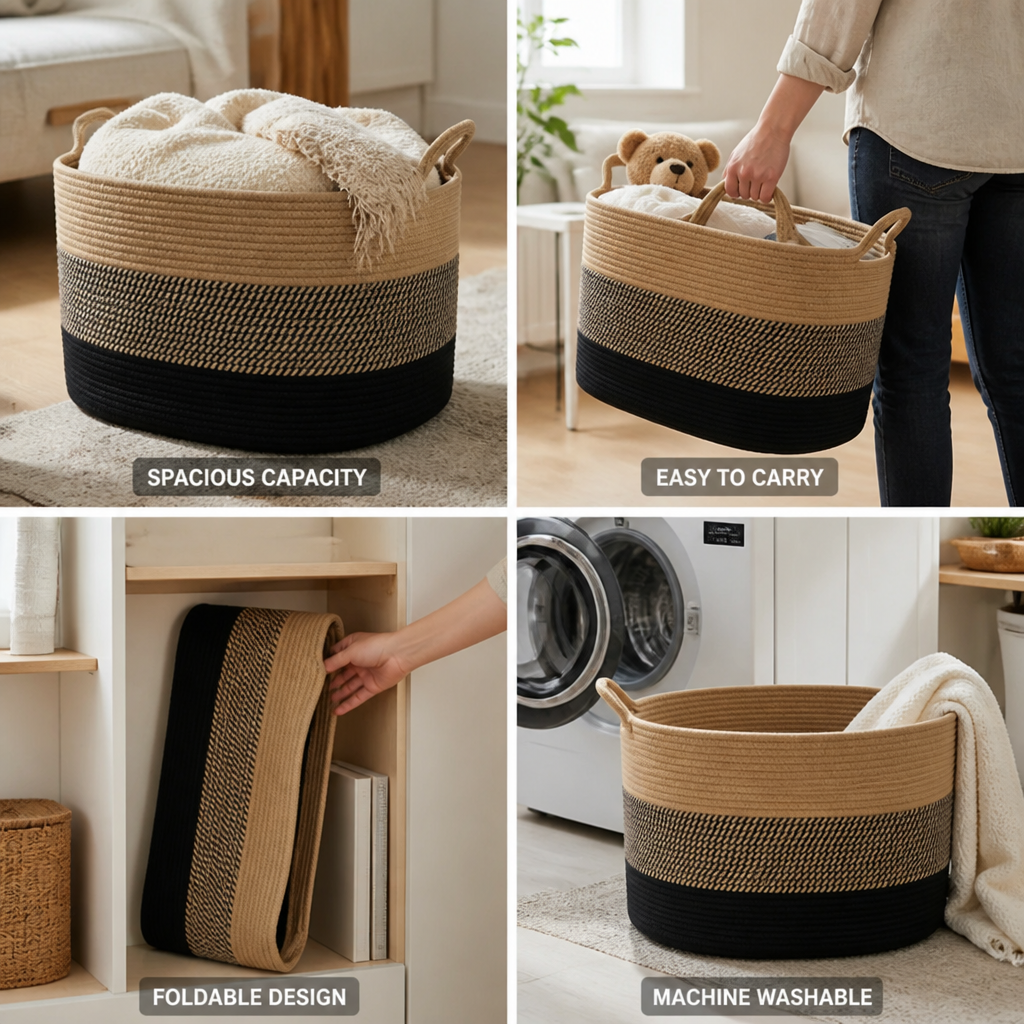 Storage Basket Two-Tone Woven Foldable & Machine Washable