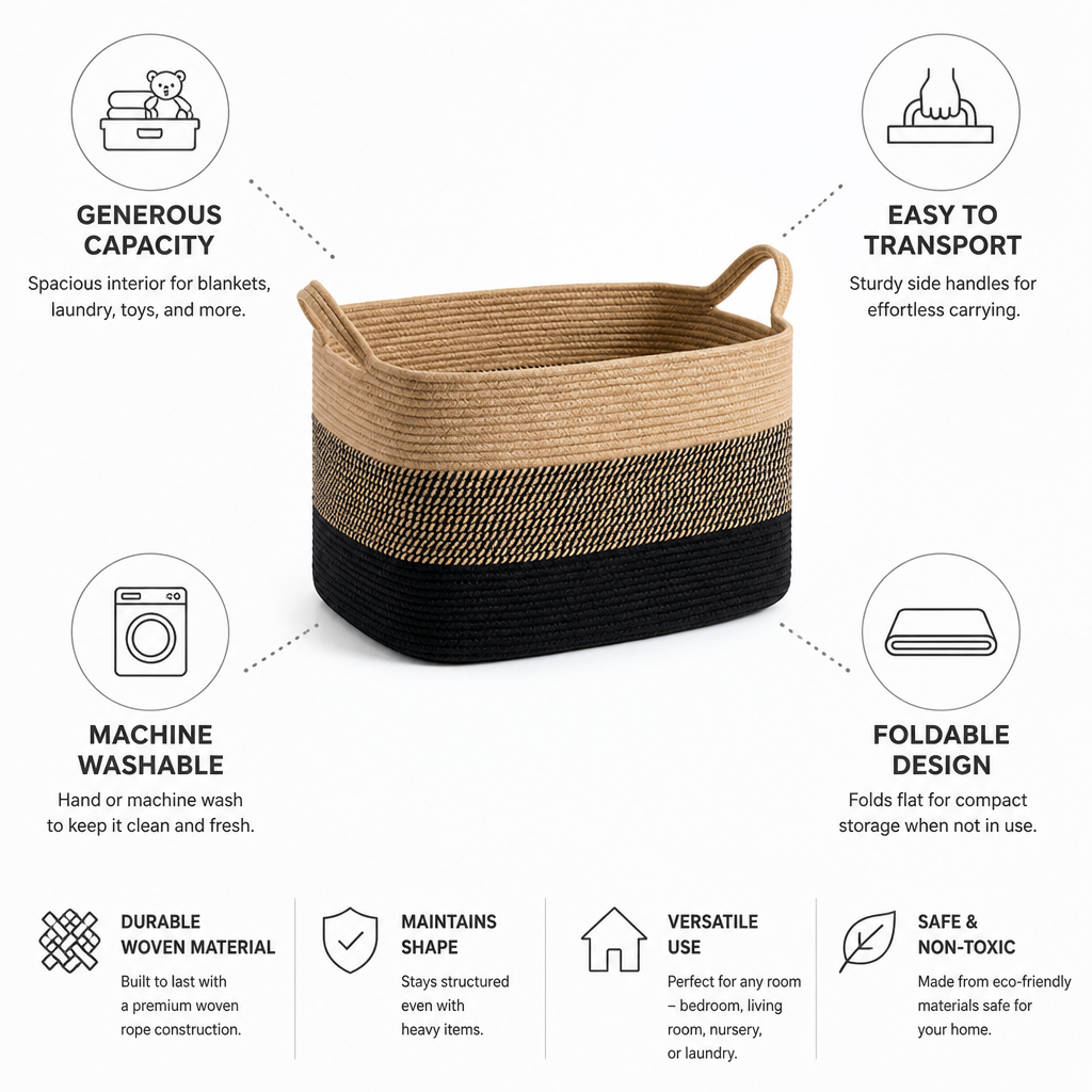 Storage Basket Two-Tone Woven Foldable & Machine Washable