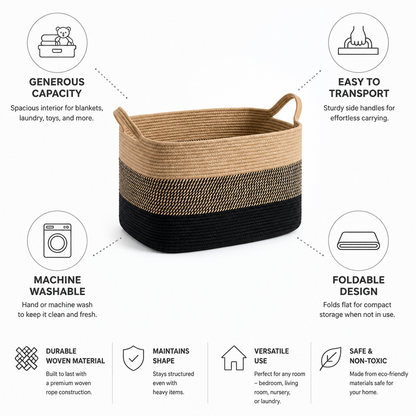 Storage Basket Two-Tone Woven Foldable & Machine Washable