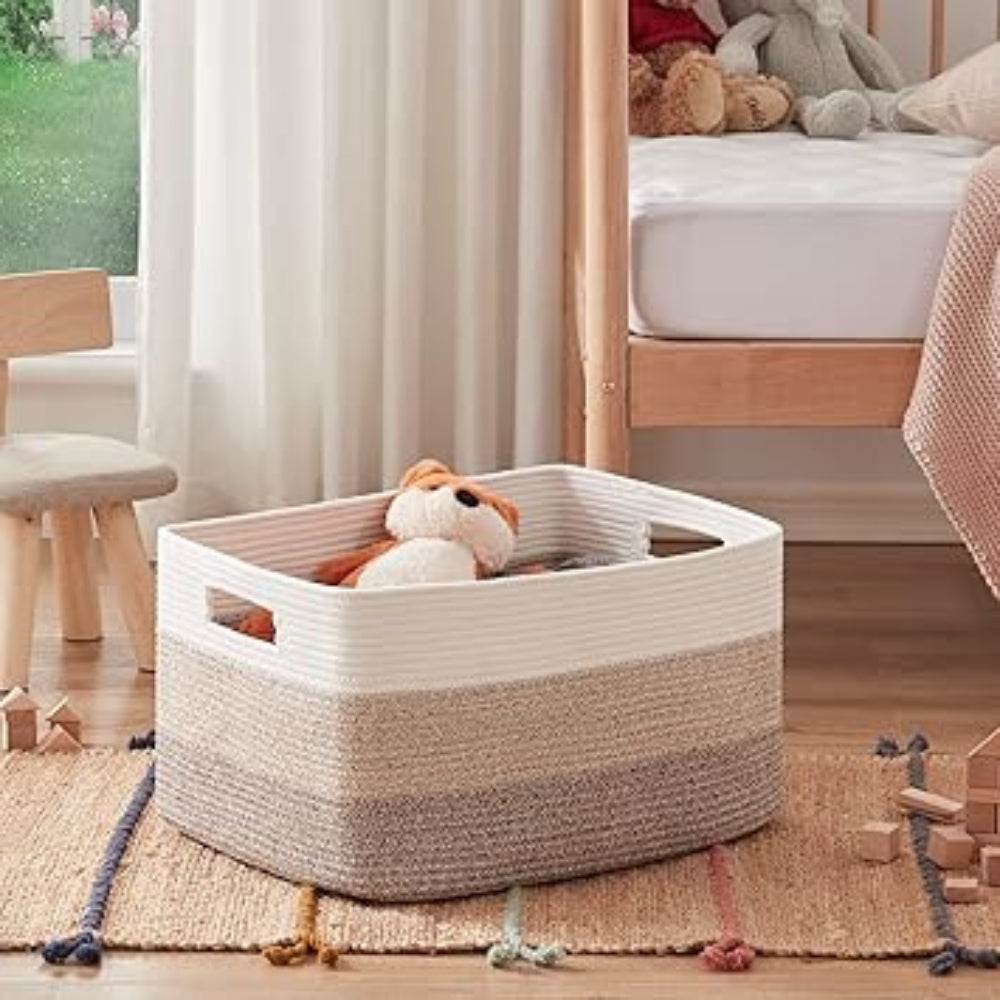 Storage Basket Woven Cotton Ombre Built-In Handles