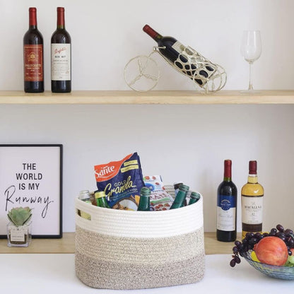 Storage Basket Woven Cotton Ombre Built-In Handles