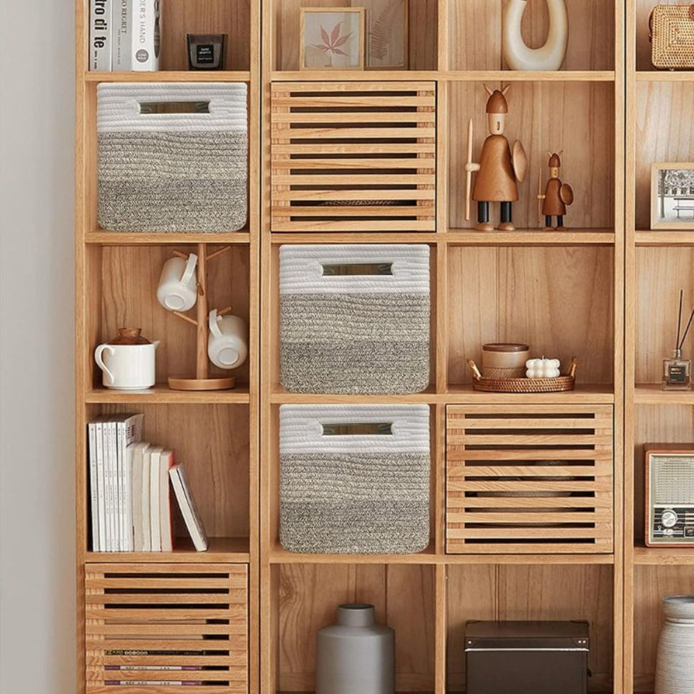 Storage Basket Woven Cotton Ombre Built-In Handles