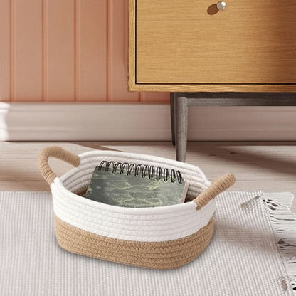 Storage Basket Woven Cotton Rope Reinforced Handles