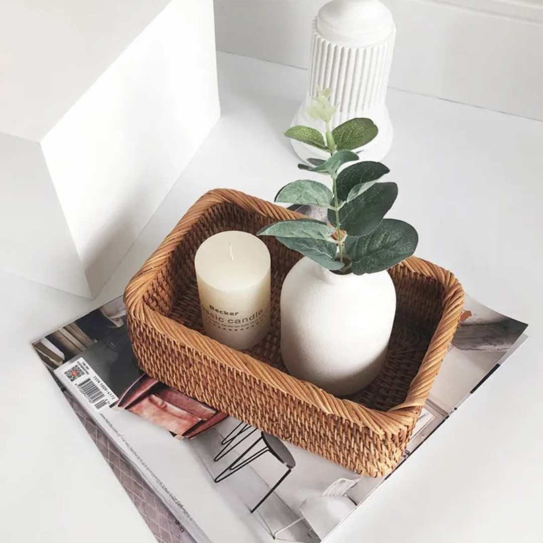 Storage Basket Woven Rattan Look Decorative Home Organization