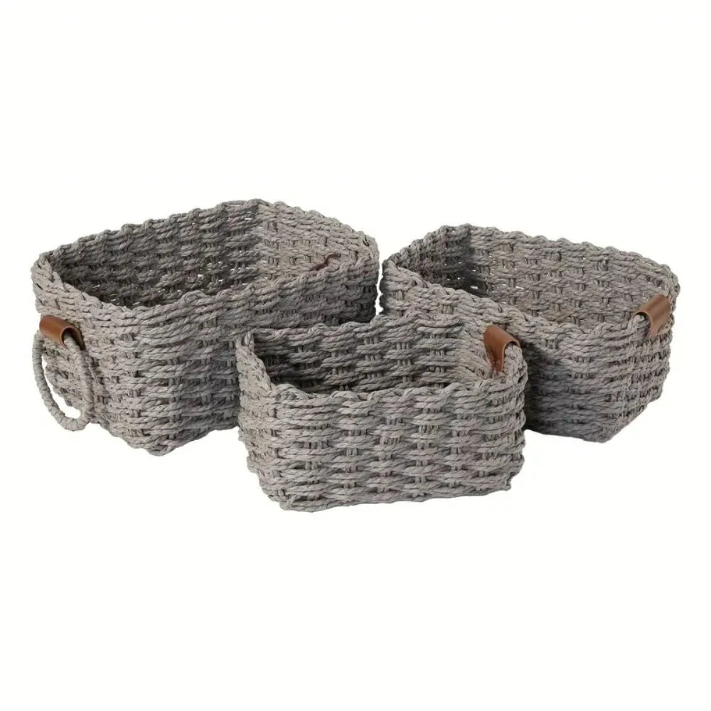 Storage Baskets Handwoven Rattan Set of 3