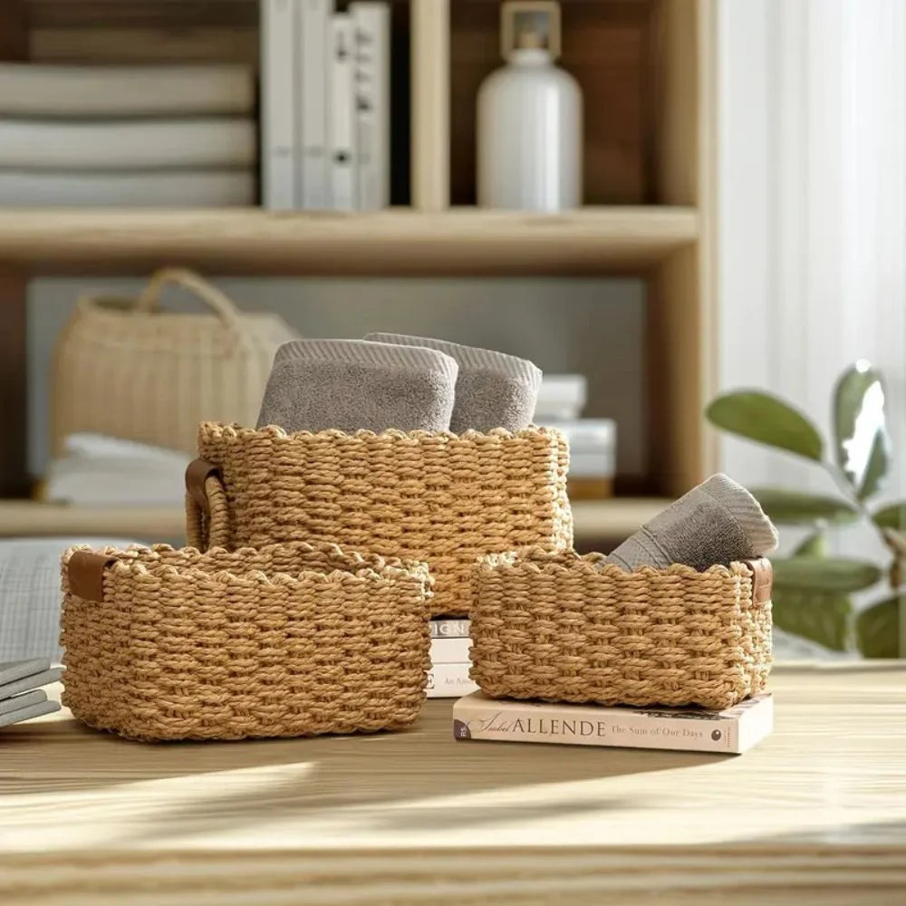 Storage Baskets Handwoven Rattan Set of 3