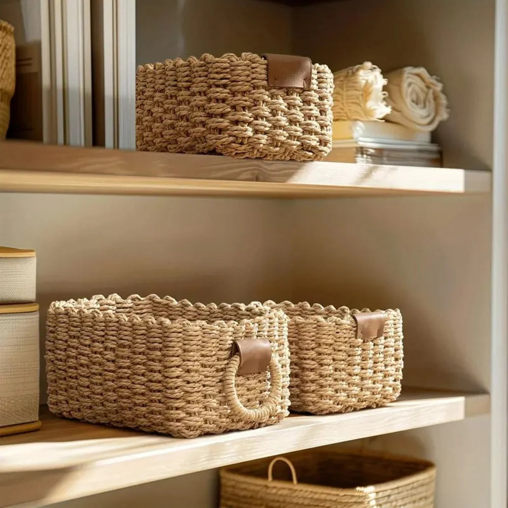 Storage Baskets Handwoven Rattan Set of 3