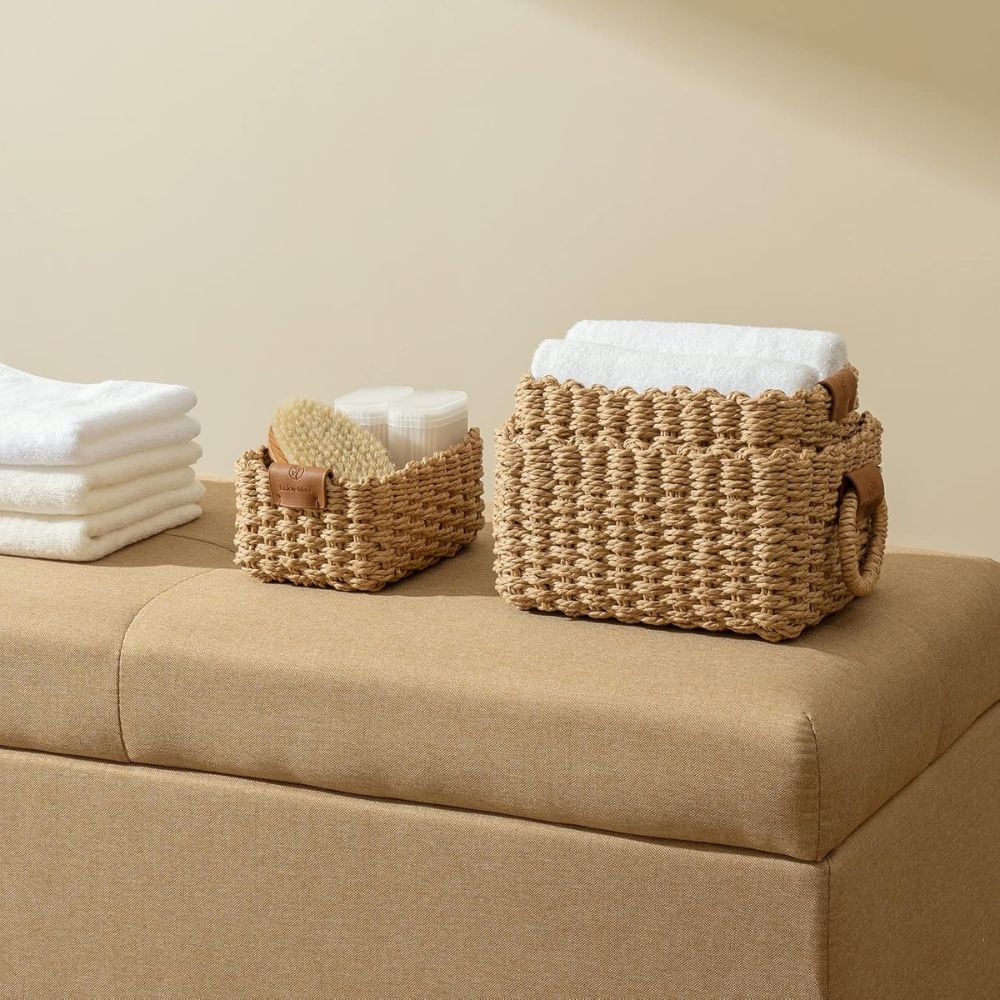 Storage Baskets Handwoven Rattan Set of 3