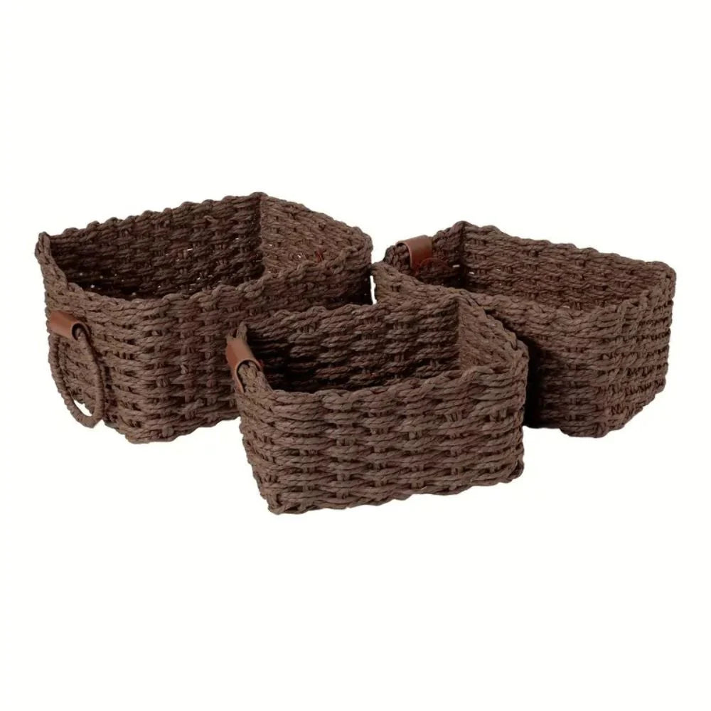 Storage Baskets Handwoven Rattan Set of 3