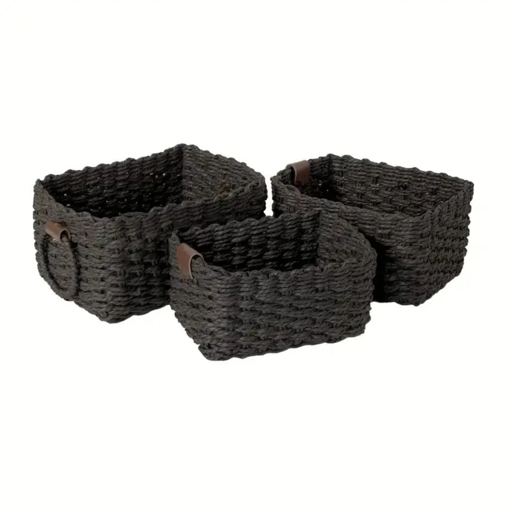 Storage Baskets Handwoven Rattan Set of 3