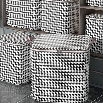 Storage Box Collapsible Houndstooth Large Capacity Zipper & Handles