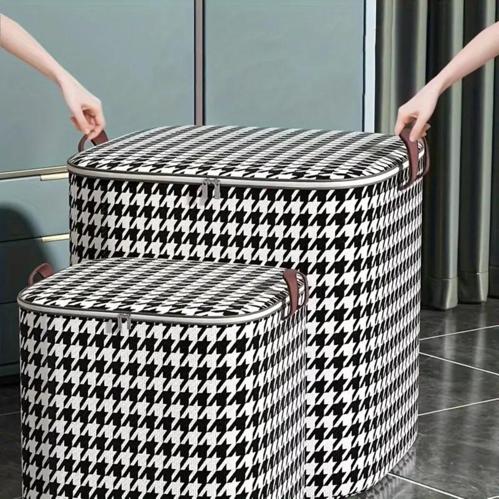 Storage Box Collapsible Houndstooth Large Capacity Zipper & Handles