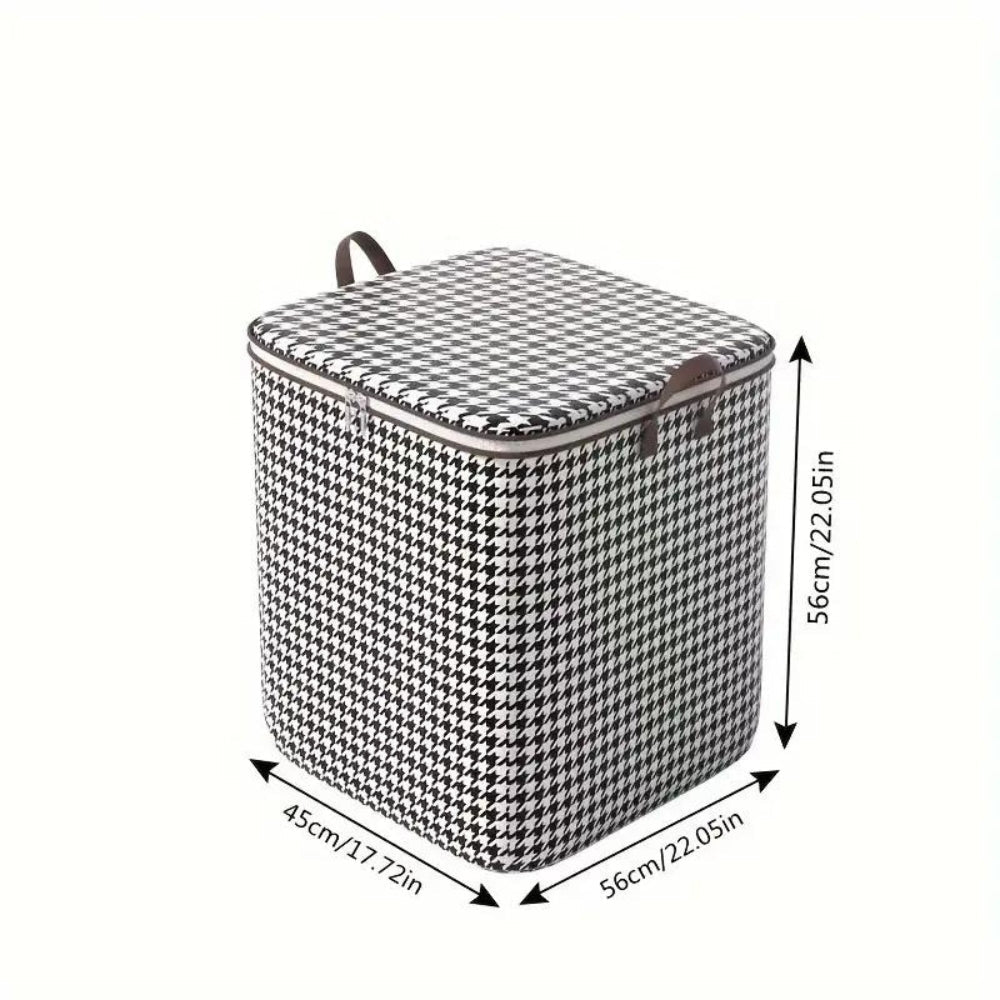 Storage Box Collapsible Houndstooth Large Capacity Zipper & Handles