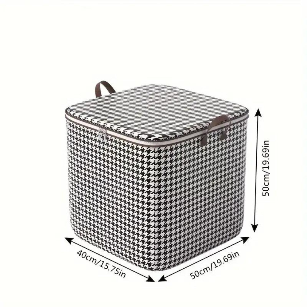 Storage Box Collapsible Houndstooth Large Capacity Zipper & Handles