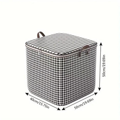 Storage Box Collapsible Houndstooth Large Capacity Zipper & Handles