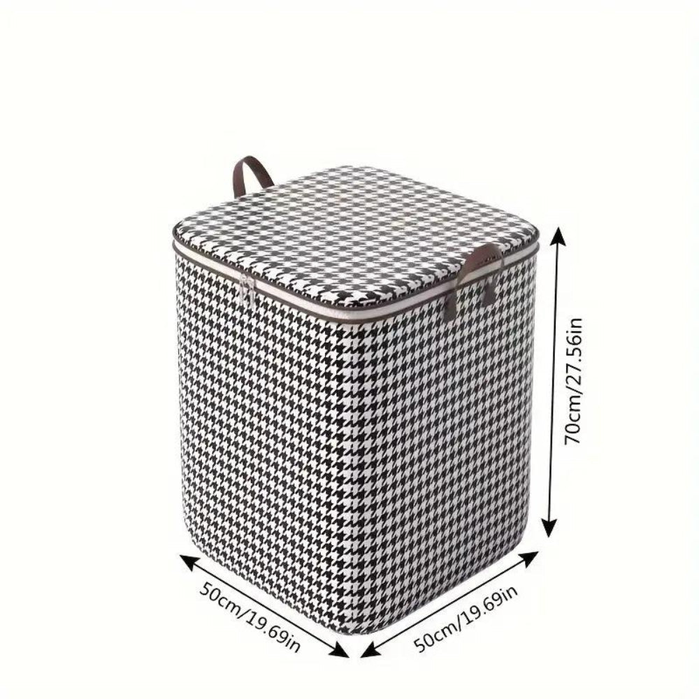 Storage Box Collapsible Houndstooth Large Capacity Zipper & Handles
