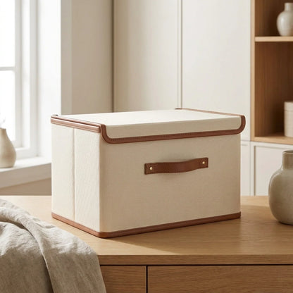 Storage Box Foldable With Protective Lid & Leather Handles