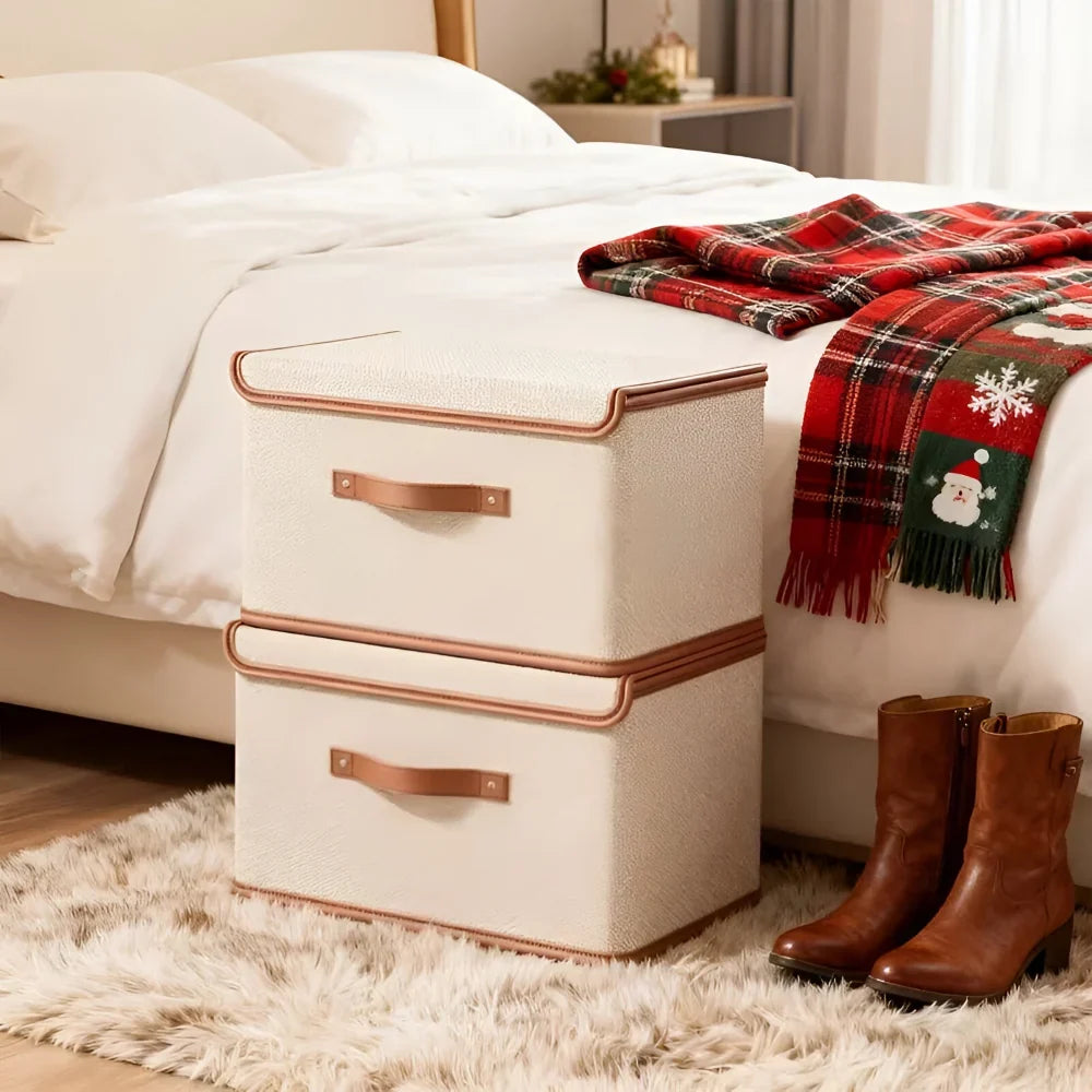 Storage Box Foldable With Protective Lid & Leather Handles