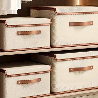 Storage Box Foldable With Protective Lid & Leather Handles