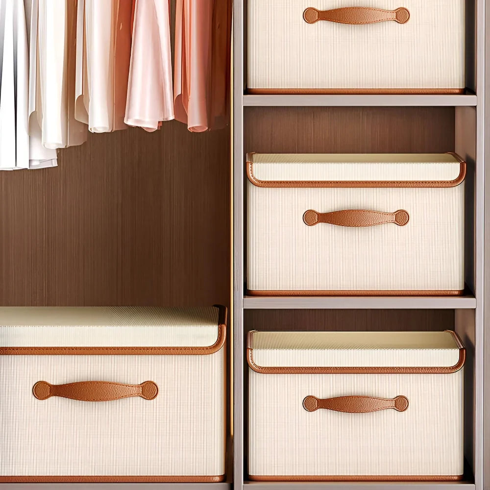 Storage Box Foldable With Protective Lid & Leather Handles