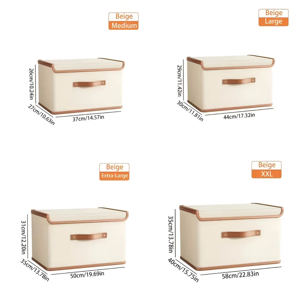 Storage Box Foldable With Protective Lid & Leather Handles