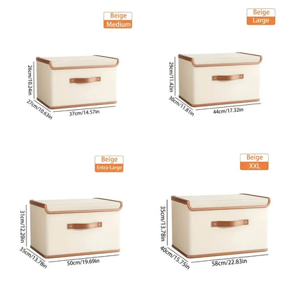 Storage Box Foldable With Protective Lid & Leather Handles