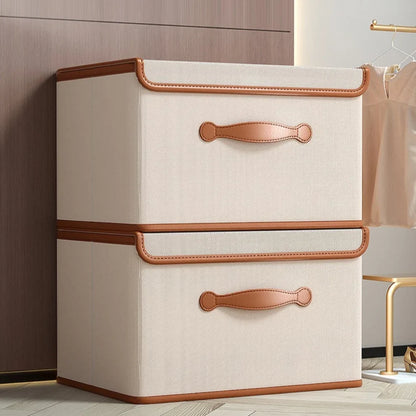 Storage Box Foldable With Protective Lid & Leather Handles